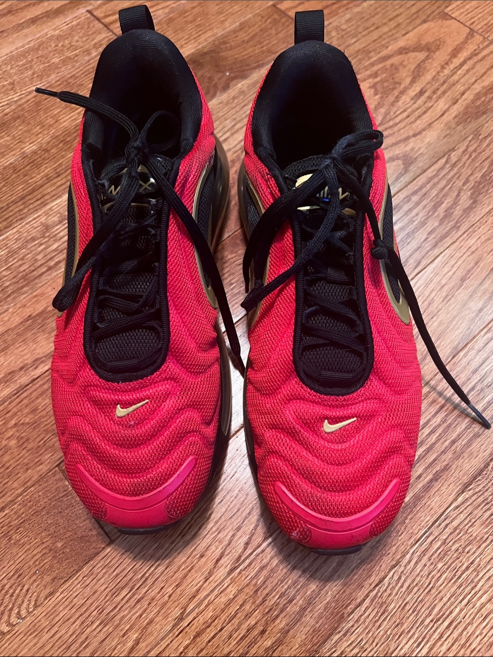 Nike Red & Black Running Sneakers with Gold Accents. Women’s 9.5